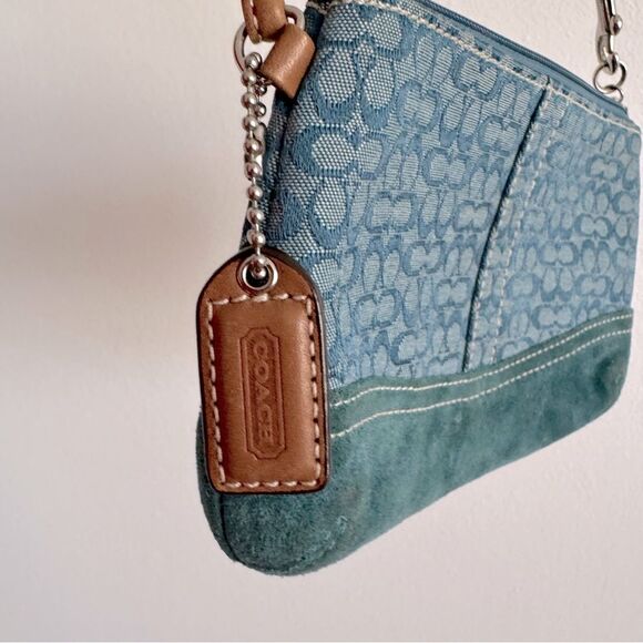 Coach Mini Signature Canvas Suede Wristlet Wallet Bag - Picture 4 of 5